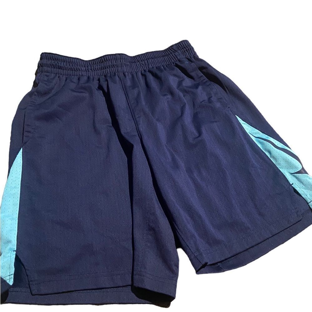 Nike basketball shorts size large 9 inch inseam navy with aqua trim see pics - Picture 2 of 2